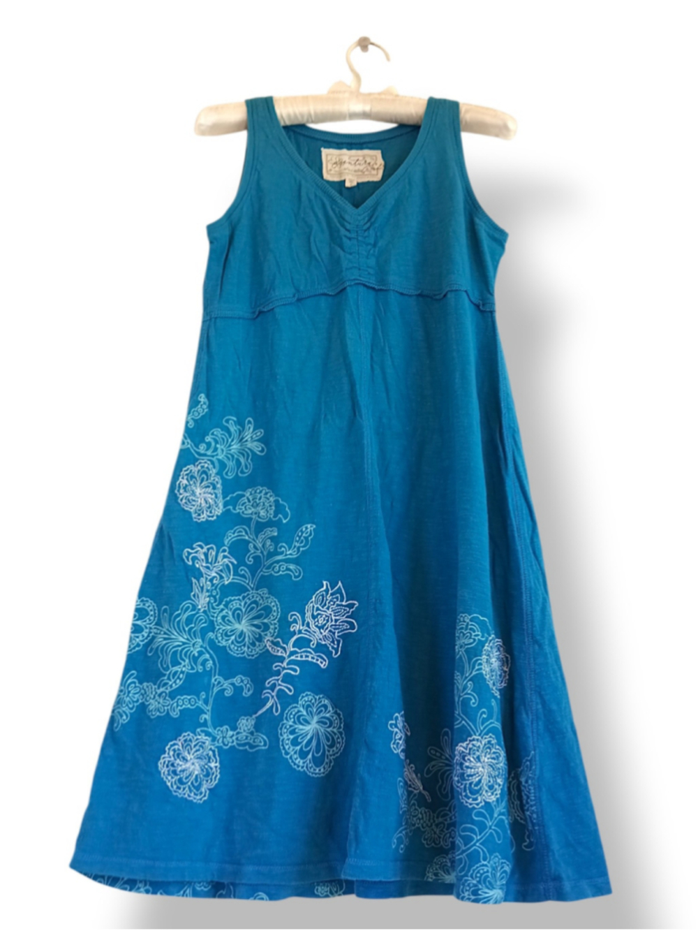 Aventura turquoise Floral Embroidered Tank Dress Blue boho organic cotton hippy